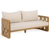 SAFAVIEH Couture Outdoor Patio Furniture Collection – Skipper Teak Natural & Beige Solid Wood Sofa, Modern Coastal Woven-Panel Design, Outdoor Lounge Seating (CPT2011A)(Natural/Beige)