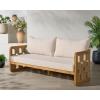 SAFAVIEH Couture Outdoor Patio Furniture Collection – Skipper Teak Natural & Beige Solid Wood Sofa, Modern Coastal Woven-Panel Design, Outdoor Lounge Seating (CPT2011A)(Natural/Beige)