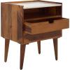 SAFAVIEH Home Collection – Alexi 2-Drawer Nightstand Table with White Marble Top, Brown Mid-Century Bedside Storage, Fully Assembled (NST3701A)(White Marble/Brown)