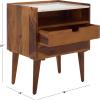 SAFAVIEH Home Collection – Alexi 2-Drawer Nightstand Table with White Marble Top, Brown Mid-Century Bedside Storage, Fully Assembled (NST3701A)(White Marble/Brown)