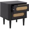 SAFAVIEH Home Collection – Brey Walnut & Brass 2-Drawer Nightstand, Mid-Century Cane Accent Bedside Table (NST3107A)(Black/Brass)