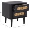 SAFAVIEH Home Collection – Brey Walnut & Brass 2-Drawer Nightstand, Mid-Century Cane Accent Bedside Table (NST3107A)(Black/Brass)