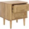 SAFAVIEH Home Collection – Brey Walnut & Brass 2-Drawer Nightstand, Mid-Century Cane Accent Bedside Table (NST3107A)(Oak/Brass)