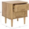 SAFAVIEH Home Collection – Brey Walnut & Brass 2-Drawer Nightstand, Mid-Century Cane Accent Bedside Table (NST3107A)(Oak/Brass)