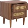 SAFAVIEH Home Collection – Brey Walnut & Brass 2-Drawer Nightstand, Mid-Century Cane Accent Bedside Table (NST3107A)(Walnut/Brass)