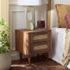 SAFAVIEH Home Collection – Brey Walnut & Brass 2-Drawer Nightstand, Mid-Century Cane Accent Bedside Table (NST3107A)(Walnut/Brass)