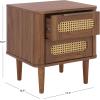 SAFAVIEH Home Collection – Brey Walnut & Brass 2-Drawer Nightstand, Mid-Century Cane Accent Bedside Table (NST3107A)(Walnut/Brass)