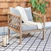 SAFAVIEH Outdoor Couture Collection Fiji Dark Brown Solid Wood/Beige Cushion Trellis Pattern Patio Chair (CPT1036A)