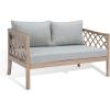 SAFAVIEH Outdoor Couture Collection Fiji Dark Brown Solid Wood/Beige Cushion Trellis Pattern Patio Sofa (CPT1037A)