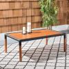 SAFAVIEH Outdoor Couture Collection Tommy Tropical Black Metal/Natural Solid Wood Rectangular Patio Coffee Table (CPT1029A)