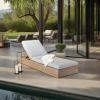 SAFAVIEH Outdoor Couture Collection Vincent Dark Brown Solid Wood/Beige Cushion Chaise Lounge Chair with Storage (CPT1043A)(Brown/Light Grey)