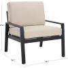 SAFAVIEH Outdoor Couture Patio Furniture Guam Black Aluminum & Beige Armchair with Cushions(Black/Beige)