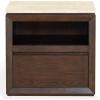 SAFAVIEH Couture Collection – Alaura Travertine Top & Oak Nightstand, Modern Bedside Table with Drawer & Shelf, Fully Assembled (SFV2222A)(Travertine/Walnut)