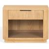 SAFAVIEH Couture Collection – Barrymore Greige Oak Reeded Wood Nightstand, 1 Drawer Bedside Table with Open Shelf, Fully Assembled (SFV2224A)(Greige Oak)