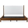 SAFAVIEH Couture Collection – Jaylessa King Natural Wood Frame Bed, Brown Fabric Upholstered Headboard, No Box Spring Needed (SFV2169D-K)(Medium Oak/Beige)