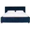 SAFAVIEH Couture Collection – Mallika Grey Corduroy Queen Bed, Channel Tufted Headboard, Plush Upholstery, No Box Spring Needed (SFV6117B-Q)(Navy/Black)