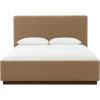 SAFAVIEH Couture Collection – Pippin Light Brown Velvet Upholstered Queen Bed with Headboard, No Box Spring Required (SFV5063B-Q)(Light Brown/Walnut)