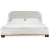 SAFAVIEH Couture Collection – Roberto Beige Chenille Queen Bed, Upholstered with Curved Headboard, No Box Spring Needed (SFV6116A-Q)(Beige/Walnut)