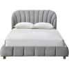 SAFAVIEH Couture Collection – Tillie Dark Grey Channel Tufted Queen Bed, Curved Headboard, No Box Spring Needed (SFV1800B-Q)(Dark Grey/Walnut)