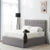 SAFAVIEH Couture Collection Rosita Low-Profile Ivory Tufted Upholstered Queen Bed, Ideal for Bedroom, Guest Room(Light Grey – K)