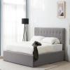 SAFAVIEH Couture Collection Rosita Low-Profile Ivory Tufted Upholstered Queen Bed, Ideal for Bedroom, Guest Room(Light Grey – Q)