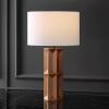 SAFAVIEH Couture Lighting Collection – Ferdinand Walnut Wood Table Lamp with White Shade, 29″ Modern Bedside or Living Room Light, Dimmable with LED Bulb (CTL1099A)(Walnut/White)