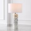 SAFAVIEH Couture Lighting Collection – Gizelle White & Grey Round Marble Table Lamp with White Shade, 29″ Modern Bedside or Living Room Light, Dimmable with LED Bulb (CTL1097A)(White/Grey)