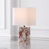 SAFAVIEH Couture Lighting Collection – Lisabryna Travertine Table Lamp with White Shade, 22″ Modern Bedside or Living Room Light, Dimmable with LED Bulb (CTL1094A)(White/Red)