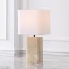 SAFAVIEH Couture Lighting Collection – Lisabryna Travertine Table Lamp with White Shade, 22″ Modern Bedside or Living Room Light, Dimmable with LED Bulb (CTL1094A)(Travertine/White)