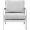 SAFAVIEH Couture Outdoor Patio Furniture Collection – Chryssa Accent Chair, White Aluminum Frame with Natural Teak Wood Armrests & Beige Cushions (CPT4007A)(White/Beige)