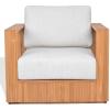 SAFAVIEH Couture Outdoor Patio Furniture Collection – Saint Lucia Natural Teak Wood Patio Chair with White Cushions, Reeded Outdoor Accent Chair (CPT1072A)(Natural/White)