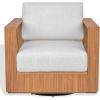 SAFAVIEH Couture Outdoor Patio Furniture Collection – Saint Lucia Natural Teak Wood Swivel Patio Chair with Cushions, Reeded Outdoor Accent Chair, 360-Degree Swivel Base (CPT1071A)(Natural/White)