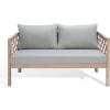 SAFAVIEH Outdoor Couture Collection Fiji Dark Brown Solid Wood/Beige Cushion Trellis Pattern Patio Sofa (CPT1037A)