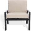 SAFAVIEH Outdoor Couture Patio Furniture Guam Black Aluminum & Beige Armchair with Cushions(Black/Beige)