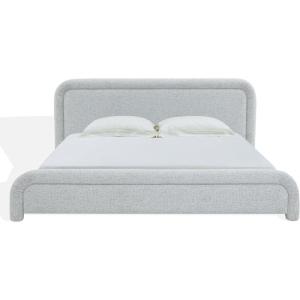 SAFAVIEH Couture Collection – Adelle Cream Chenille Upholstered Queen Bed, Rounded Modern Frame Design, No Box Spring Needed (SFV4874A-Q)(Black/White)