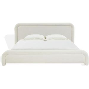 SAFAVIEH Couture Collection – Adelle Cream Chenille Upholstered Queen Bed, Rounded Modern Frame Design, No Box Spring Needed (SFV4874A-Q)(Creme)