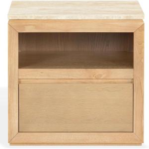SAFAVIEH Couture Collection – Alaura Travertine Top & Oak Nightstand, Modern Bedside Table with Drawer & Shelf, Fully Assembled (SFV2222A)(Travertine/Oak)