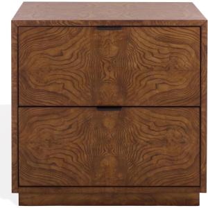 SAFAVIEH Couture Collection – Frankie Walnut Brown Burl 2 Drawer Nightstand, Modern Bedside Table with Storage, Fully Assembled Bedroom Furniture (SFV7724A)(Walnut Burl)