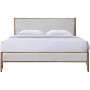 SAFAVIEH Couture Collection – Giuliano Walnut Wood Frame Bed, Ivory Fabric Upholstered Headboard, RV King Size, No Box Spring Needed (SFV1804B-K)(Ivory/Natural)