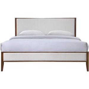 SAFAVIEH Couture Collection – Giuliano Walnut Wood Frame Bed, Ivory Fabric Upholstered Headboard, RV King Size, No Box Spring Needed (SFV1804B-K)(Ivory/Walnut)