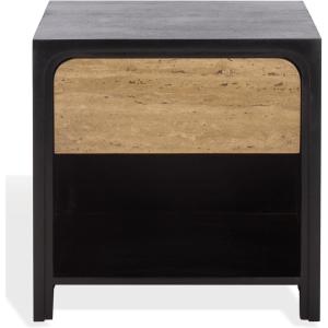 SAFAVIEH Couture Collection – Halcyon Black & Travertine Drawer Nightstand, Fully Assembled Bedside Table with Storage (SFV5776A)(Travertine/Black)