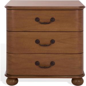 SAFAVIEH Couture Collection – Jessy Walnut & Black 3 Drawer Bun Foot Nightstand, Solid Wood Bedroom Furniture, Fully Assembled (SFV7725A)(Walnut/Black)