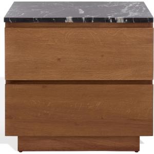 SAFAVIEH Couture Collection – Lilybelle Walnut & Black Marble Top 2 Drawer Nightstand, Solid Wood Bedroom Furniture, Fully Assembled (SFV9755A)(Walnut/Black)