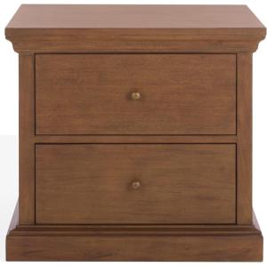 SAFAVIEH Couture Collection – Lizzy Walnut 2-Drawer Wood Nightstand, Fully Assembled Bedroom Storage with Metal Drawer Glides (SFV7727A)(Walnut)