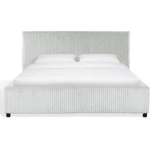 SAFAVIEH Couture Collection – Mallika Grey Corduroy Queen Bed, Channel Tufted Headboard, Plush Upholstery, No Box Spring Needed (SFV6117B-Q)(Grey/Black)