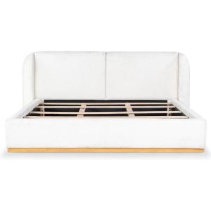 SAFAVIEH Couture Collection – Martyna Ivory Boucle Upholstered King Bed with Curved Headboard, No Box Spring Needed (SFV6112A-K)(Ivory/Natural)