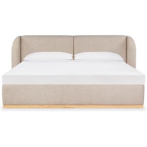SAFAVIEH Couture Collection – Martyna Ivory Boucle Upholstered King Bed with Curved Headboard, No Box Spring Needed (SFV6112A-K)(Light Brown/Natural)