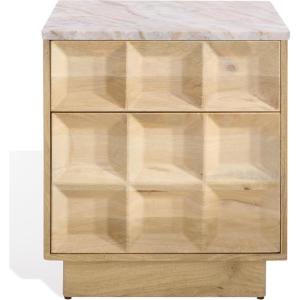 SAFAVIEH Couture Collection – Paxter Walnut & White Marble Top 2-Drawer Nightstand, Modern Storage Bedside Table, Fully Assembled (SFV9758A)(Natural/White)