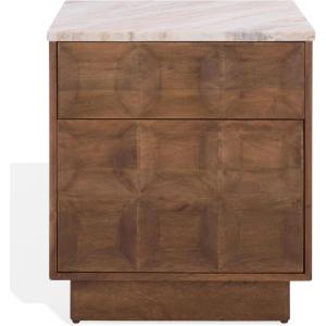SAFAVIEH Couture Collection – Paxter Walnut & White Marble Top 2-Drawer Nightstand, Modern Storage Bedside Table, Fully Assembled (SFV9758A)(Walnut/White)
