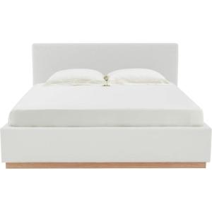 SAFAVIEH Couture Collection – Pippin Light Brown Velvet Upholstered Queen Bed with Headboard, No Box Spring Required (SFV5063B-Q)(White/Natural)